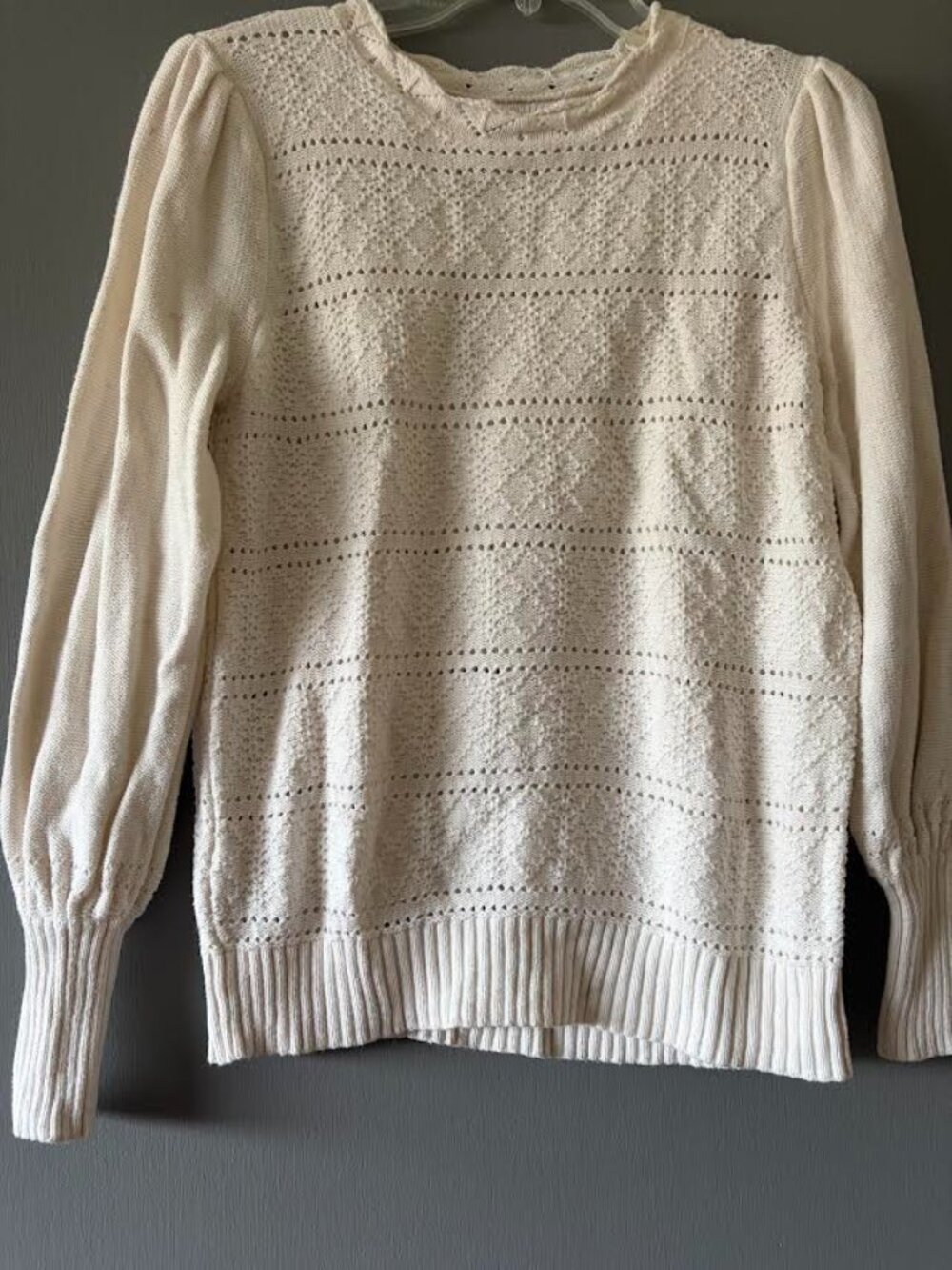 Loft Pointelle knit puff sleeve sweater
